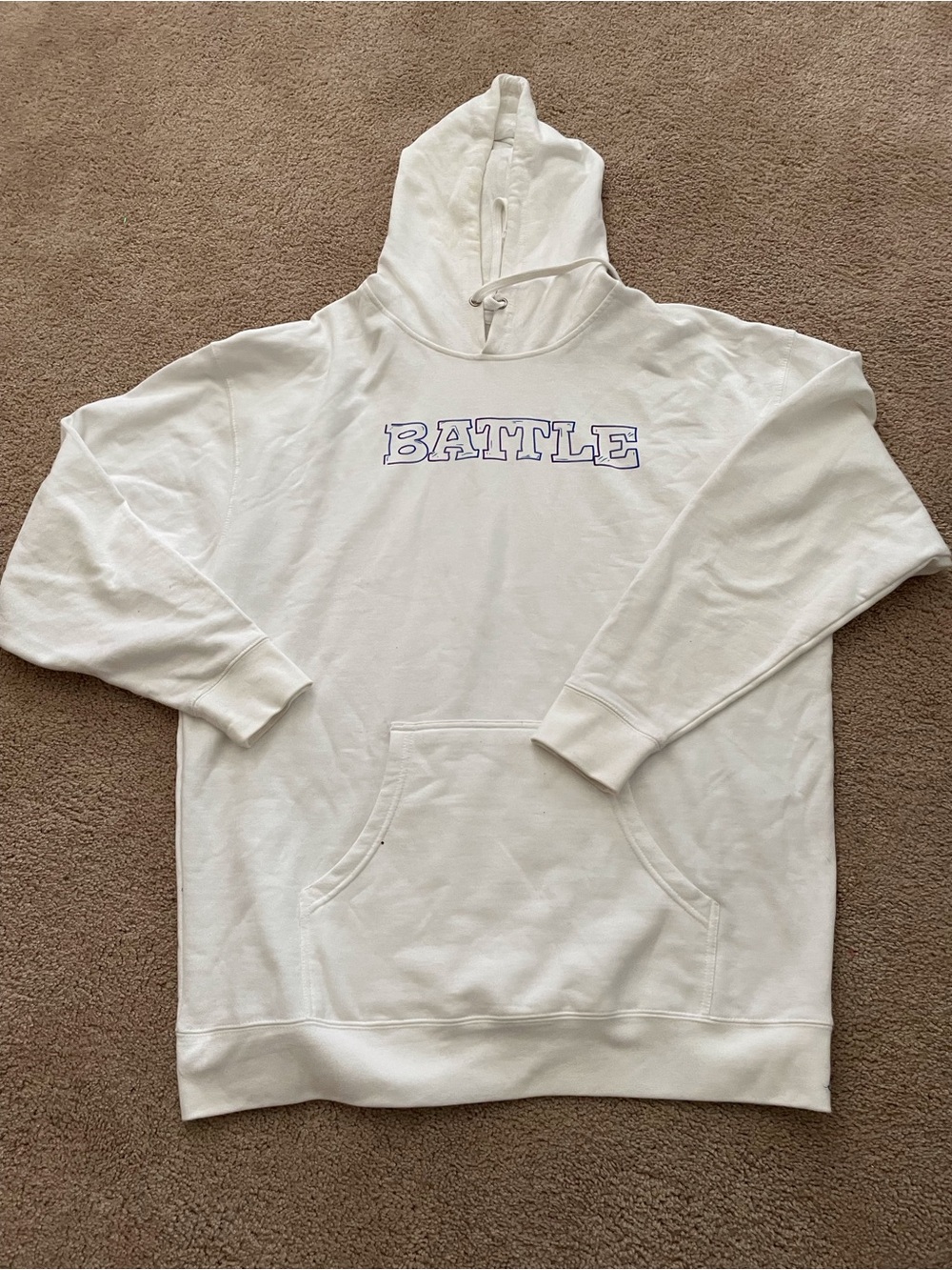 Men's White Crewneck Hoodie with 'BATTLE' Chest Graphic